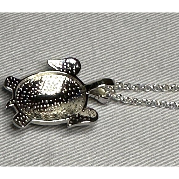 White Opal Turtle Pendant Thick Silver w Italian Made 18” 2mm Silver Rolo Chain - Picture 7 of 7